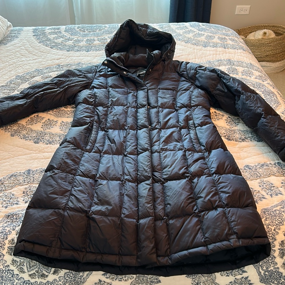North Face long coat 550 fill Navy sz L